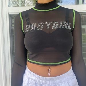 Black and Neon mesh baby girl long sleeve